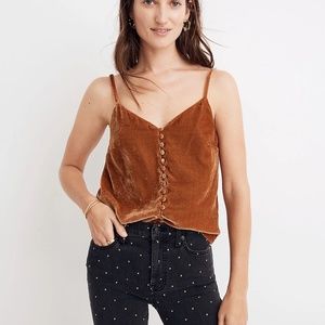 Madewell Velvet Button-Down Cami (GREEN)